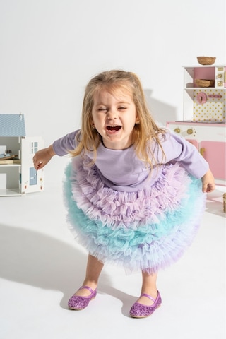 Linola Baby Kids Rainbow Tütü Etekli Uzun Kollu Çocuk Elbisesi Lila