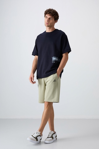 Tommy Life Lacivert Pamuklu Kalın Yumuşak Dokulu Oversize Fit Baskılı Erkek T-shirt - 88322 Lacivert