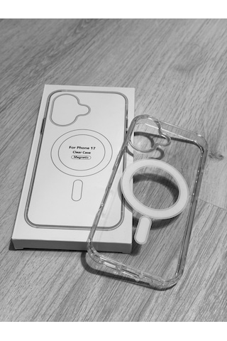 Apple Uyumlu iPhone 17 Magsafe Kablosuz Şarj Özellikli Şeffaf Silikon Kılıf Şeffaf
