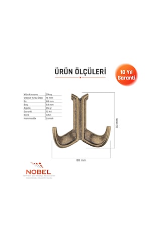 Marmaris Lüks Askı, Metal, Vestiyer Askı, 85 Gr, Dolap Askılık, Duvar Askılığı, Antik Sarı Vidalı 5 Adet