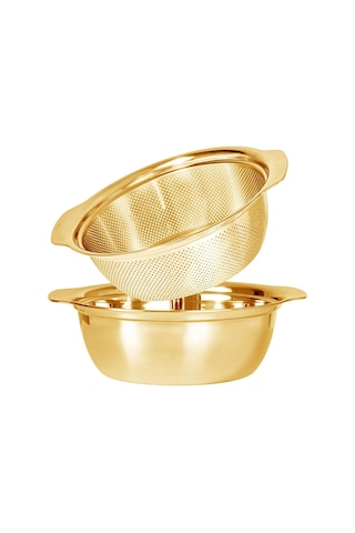Morponi Gold Paslanmaz Çelik Karıştırma Kabı Ve Süzgeç 2'li Lüks Set 27 Cm Gold