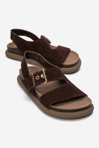 Luvishoes Jalven Kahverengi Süet Hakiki Deri Kadın Sandalet