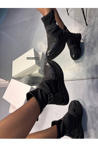 Dabab Shoes Adrinal Siyah Strej Kemer Detay Düz Taban Kadın Spor Bot