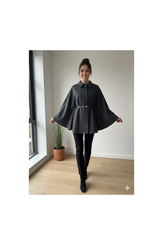 Unika Boutique Kadın Yeni Sezon Kemerli Panço Antrasit