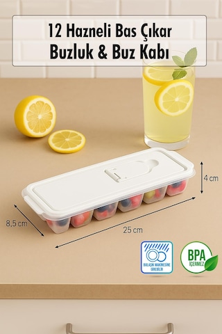 12 Hazneli Bas Çıkar Buzluk & Buz Kabı Mavi Mavi