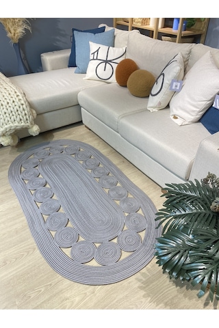 Cookie Jüt Hasırlı El Örgüsü Kilim Gri