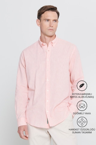AC&Co / Altınyıldız Classics Erkek Yavruagzı Comfort Fit Rahat Kesim Düğmeli Yaka Casual Keten Gömlek Yavruağzı