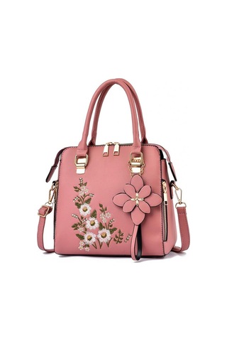 Pembe Yeni Moda İşlemeli Çanta Orta Yaşlı Basit Omuz Messenger Çanta Pembe