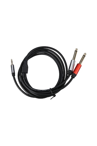 Xindoker 1.8m Siyah 3.5mm Aux'den 2 6.35mm' Ye Mavi Bakır İletkenli Altın Kaplı Pvc Ses Kablosu Hoparlör, Mikser Uyumlu