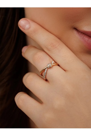 Veronika 925 Ayar Gümüş Altın Kaplama Kristali Taşlı Düğüm Yüzük 162194168 Altın