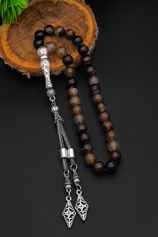 Erkek Doğal Taş Tesbih Kahverengi Akik Tesbih 8 Mm Bt053 Kahverengi - Beyaz