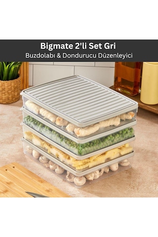 Bigmate 2'li Şeffaf Saklama Kabı 2x2,5 Lt Bgmt2225 Mikrodalga Buzdolabı Ve Dondurucu Uyumlu Düzenleyici Gri