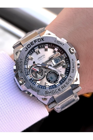 Joefox Çelik Kordon Dijital Ve Analog 2 Yıl Garantili 3 Atm Suya Dayanıklı Erkek Kol Saati Joe.cl09 Gümüş