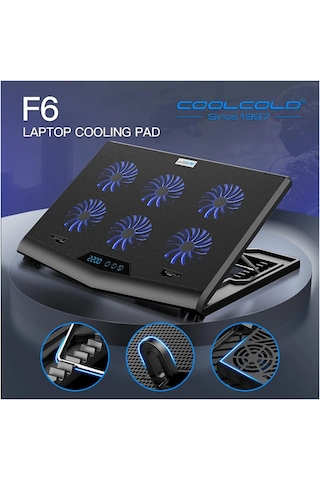 Yükseklik Hız Ayarlı Notebook Soğutucu Led Ekran 6 Fanlı 4 Mod