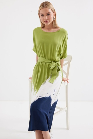 Yeni Sezon Kadın Yuvarlak Yaka Kısa Kollu Viskon Elbise