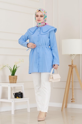 Sevitli Çift Yaka Dantelli Tunik-indigo-4986 Indigo