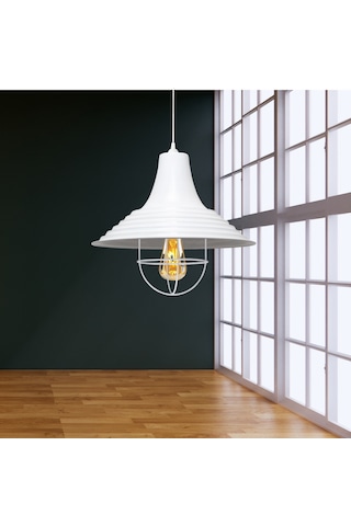 Endüstriyel Solid Metal Kafesli Sarkıt Avize Beyaz Mutfak Ofis Depo Antre Beyaz