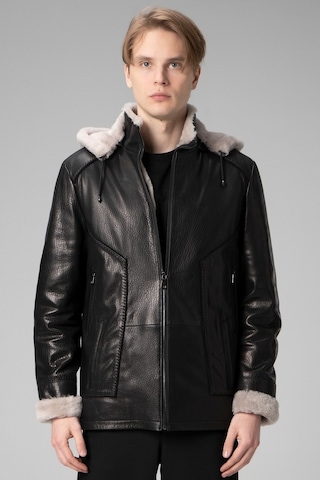 Dericlub E2218 Jumbo Içi Kürklü Kapüşonlu Gerçek Deri Erkek Kaban Siyah (556307811) Siyah