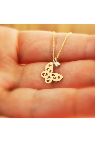 Altın Mini Pırlantalı Kelebek Kolye As84Pkl Altınsepeti