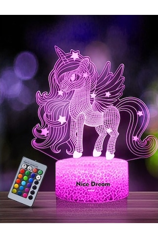 Goldenqian Çocuklar Için Unicorn Gece Lambası, 3d Gece Lambası, Uzaktan Kumanda İle 16 Renk Değişimi, Oda Dekoru, Çocuklar Kızlar Için Hediyeler Y3pbpn Siyah