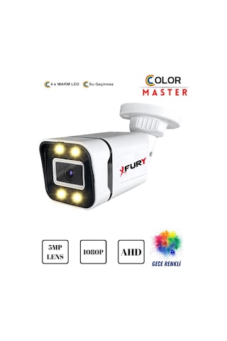 Fury 5mp Lens 1080p 4 X Ultra Led Gece Renkli Full Hd Suya Dayanıklı Güvenlik Kamerası