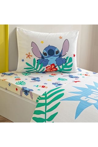 Taç Lisanslı Disney Stitch Tek Kişilik Pamuk Pike Takımı 000000001000050130 Çok Renkli