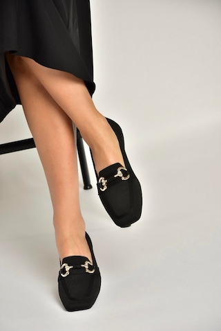 Fox Shoes Y820400104 Siyah Triko Kumaş Toka Detaylı Kadın Babet Siyah