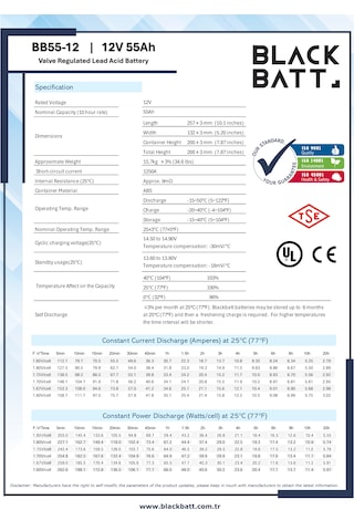 Black Batt 12v 55ah 10hr Bakımsız Kuru Tip Ups Akü 2023 Tarihli