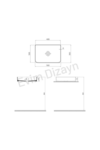 Aqua Bagno Mestola Tezgah Üstü Kare Çanak Lavabo Batarya Deliksiz 35x50 Cm Beyaz