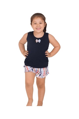 The Don Aile Lacivert Ekose Desenli Kız Çocuk Şort Takımı (9-14 Y