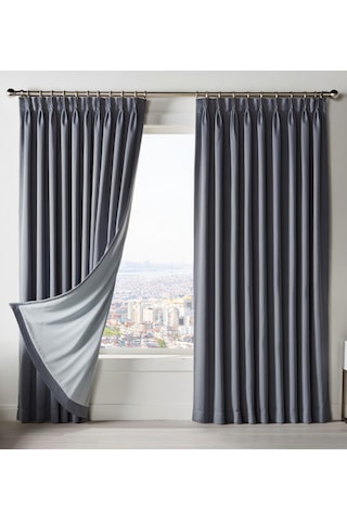 Dauble Blackut Karartma Perde Tek Kanat 1x2 Amerikan Pileli Fon Perde Koyu Gri