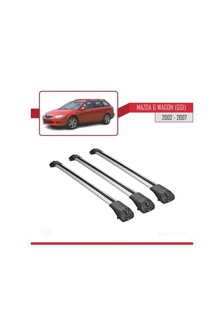 Mazda 6 Gg1 2002-2007 Arası İle Uyumlu Ace-1 Ara Atkı Tavan Barı Gri 3 Adet Bar