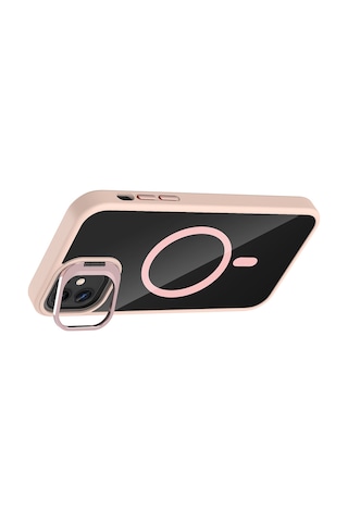 Apple Uyumlu iPhone 11 Kılıf Kamera Standlı Magsafe Destekli Şeffaf Arka Yüz Silikon Kılıfist Desert Titanyum