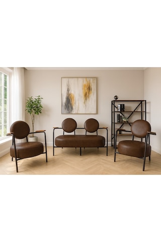 Venüs Koltuk Takımı Acı Kahve Dekoratif Modern Deri Koltuk Seti Ofis Ve Ev Kullanımı Acı Kahve