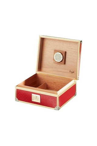 Humidor Angelo Metal Kaplama Sedir Puro Kutusu Kırmızı Gold 40's