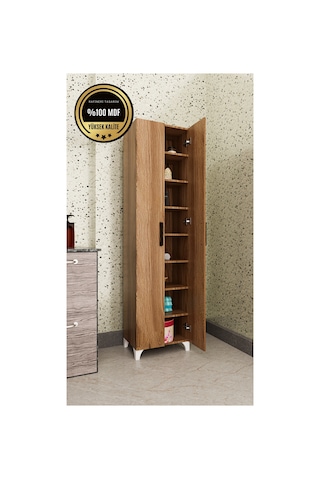 Long I 2 Kapaklı Raflı Çok Amaçlı Dolap Banyo Balkon Kiler Mdf Ceviz