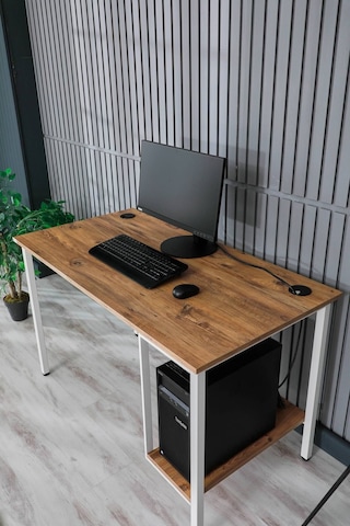 Sehpol Bilgisayar Masası Sağ Sol Yönlü Pc Kasa Raflı 125x65x75 Cm Beyaz Atlantik Çam Atlantik Çam - Beyaz