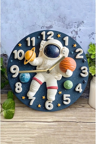 Sessiz Yuvarlak Ahşap Duvar Saati, Kuvars Hareketli 2d Uzay Desen Sdw011 Renkli