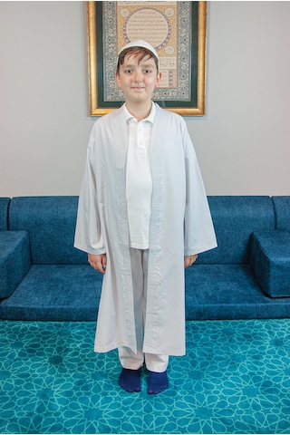Gri Buhara Yaka Namaz Elbisesi Erkek Çocuk Cübbe Gri