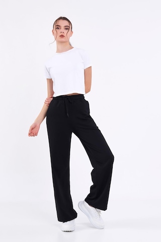 Kadın Mevsimlik Salaş Geniş Rahat Paça Yan Cepli Siyah Eşofman Altı Antrasit