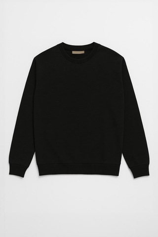 Markapia Erkek Bisiklet Yaka Düz Sweatshirt Siyah S