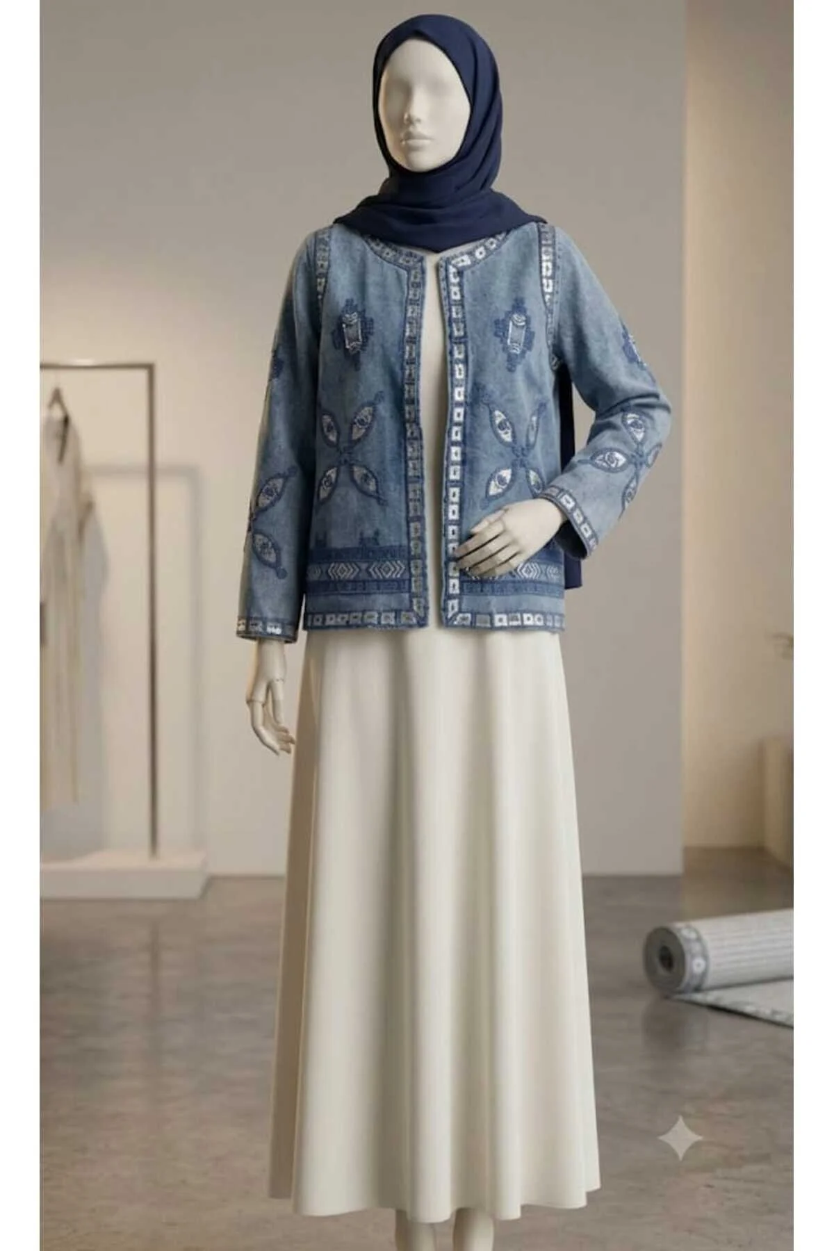 Yussewear Yw Nakış Detaylı Kadın Tasarım Denim Ceket Açık Mavi