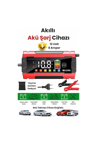 12v 8a Akıllı Akü Şarj Cihazı 12v 8a Lcd Ekranlı Pulse Repair Otomatik Akü Şarj & Desülfatör