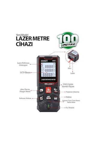 Yüksek Hassasiyet 100 Metre Lazer Metre Ölçer Lcd Dijital Ekran Su Terazili Lazermetre Lazerli