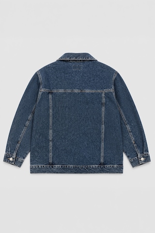Kadın Mavi %100 Pamuk Gömlek Yaka Oversize Jean Ceket