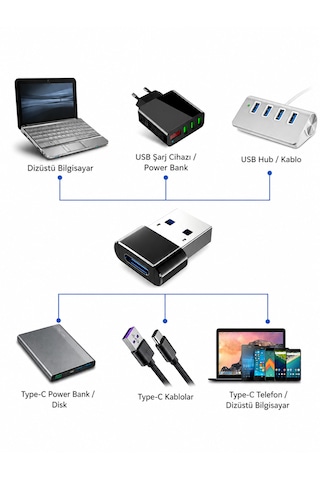 Usb Male To Type-c Female Çevirici Converter Adaptör 2.4a Bir Otg Dönüştürücü