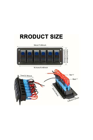 Xuweiwei 6 Haneli Mavi Işıkla 6 Pozisyonlu Rocker Anahtar Paneli Araba Karavan Yat Off-road Arac İçin