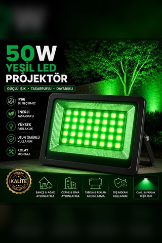 Astec Yüksek 50 Watt Yeşil Led Projektör Ip66 Su Geçirmez Dış Mekan Aydınlatma Kaliteli