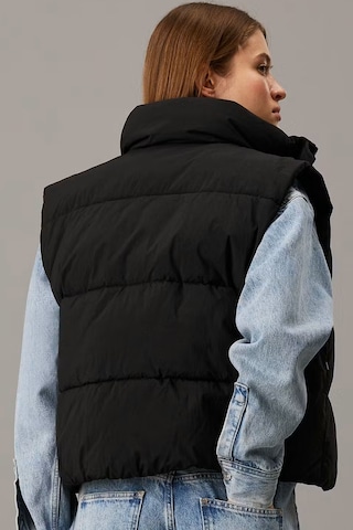 Calvin Klein Sport Full Zip Chenille Logo Puffer Vest Kadın Şişme Yelek Siyah Siyah