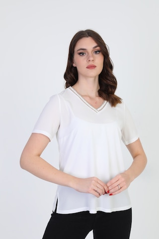 Ella Camelia Kadın Yaka İşlemeli Bluz 9E013 Ekru